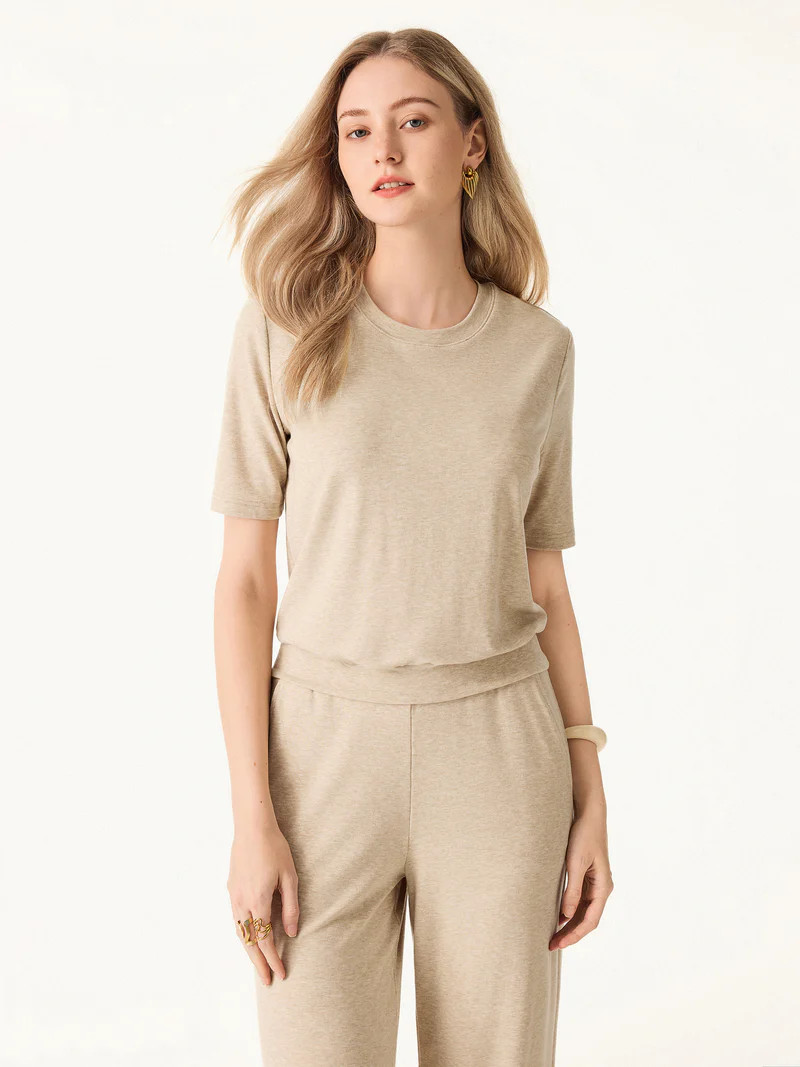 Lyocell Wool Crewneck Bra Top with Banded Hem | OGLmove