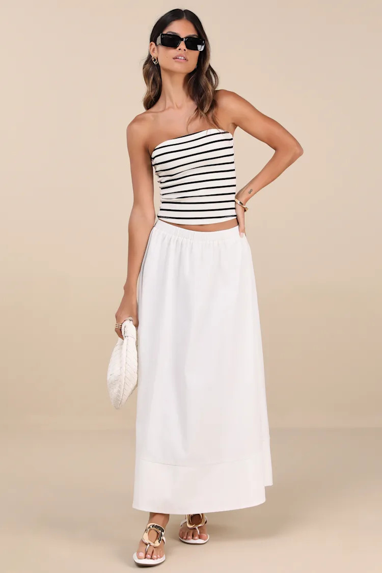 Varinia White Poplin A-Line Maxi Skirt | Lulus