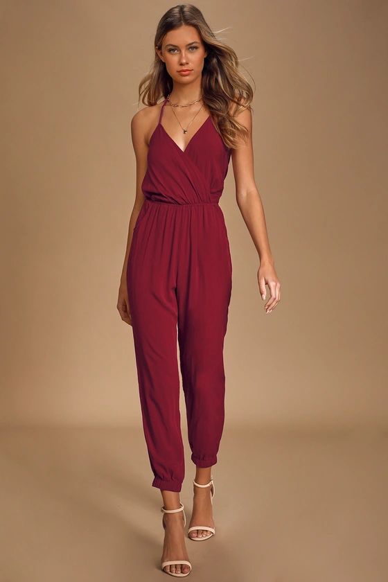 Learning to Fly Burgundy Halter Jumpsuit | Lulus (US)