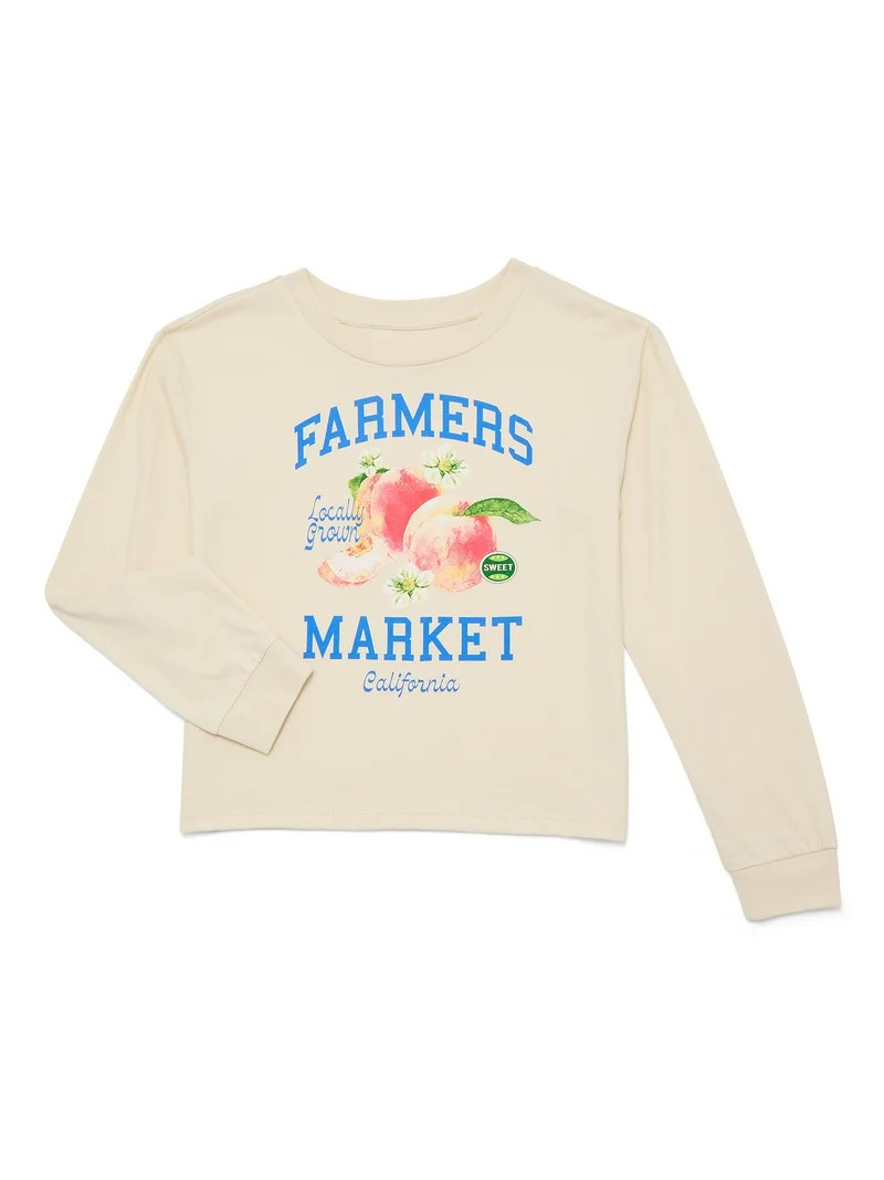 Wonder Nation Girls Farmers Market Long Sleeve Graphic Tee, Sizes 4-16 & Plus | Walmart (US)