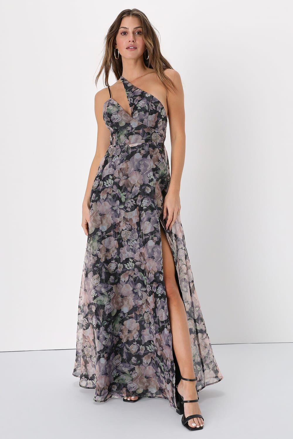 Garden of Glamour Black Floral One-Shoulder Maxi Dress | Lulus (US)