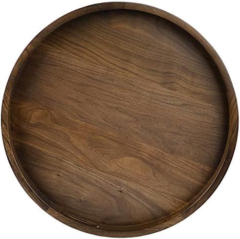 KINGCRAFT 24 x 24 inches Large Round Ottoman Table Tray Wooden Solid Circle Serving Tray with Han... | Amazon (US)