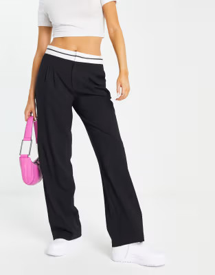 Pull&Bear tailored trouser with reverse waistband in black | ASOS (Global)