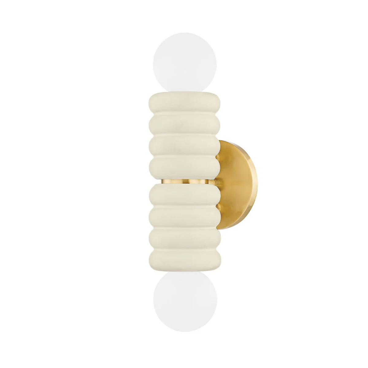 Bibi Two Light Wall Sconce Aged Brass/Ceramic Antique Ivory | Lighting Design