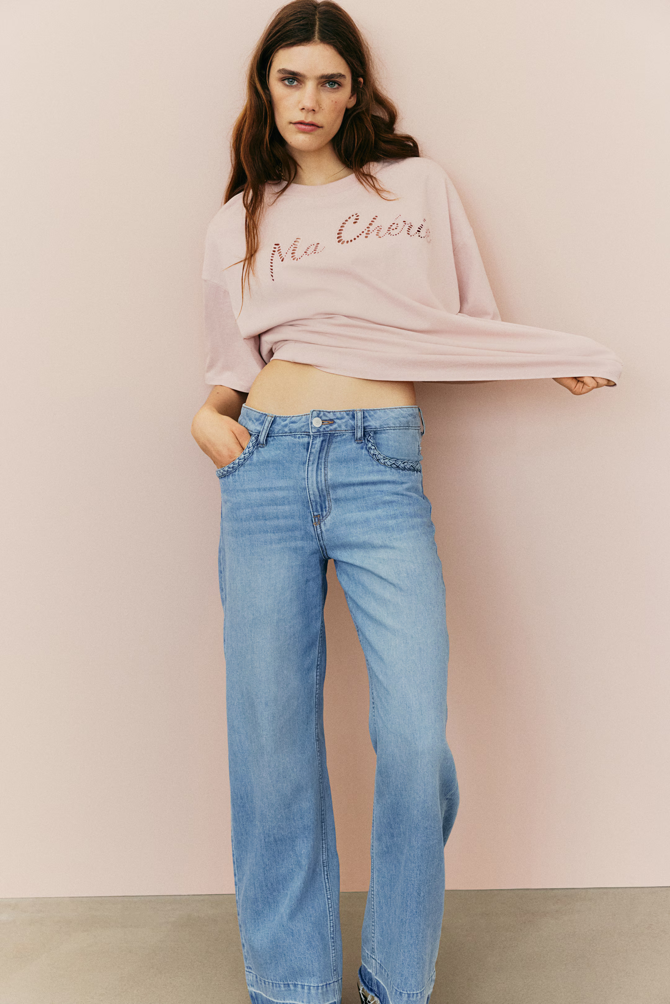 Oversized T-Shirt with Motif - Light dusty pink/Ma Chérie - Ladies | H&M US | H&M (US + CA)