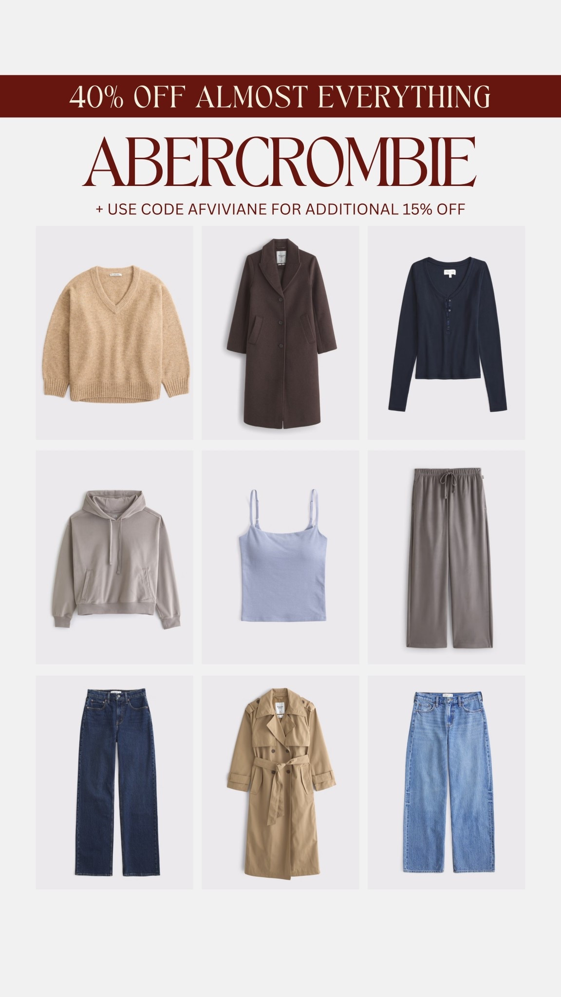 [12/12/25] favorite basics + most worn items from AF that are currently on sale! | 40% off everything + stackable 15% with code AFVIVIANE | Offer valid online only 12/9/2025-12/24/2025 in US/CA. Exclusions apply as indicated. Online price reflects discount. Use code AFVIVIANE to get an additional 15% off almost everything in stores and online at checkout from 12/12/2025-12/15/2025 in US/CA. Exclusions apply. See details online.



#LTKFindsUnder100 #LTKSaleAlert #LTKSeasonal