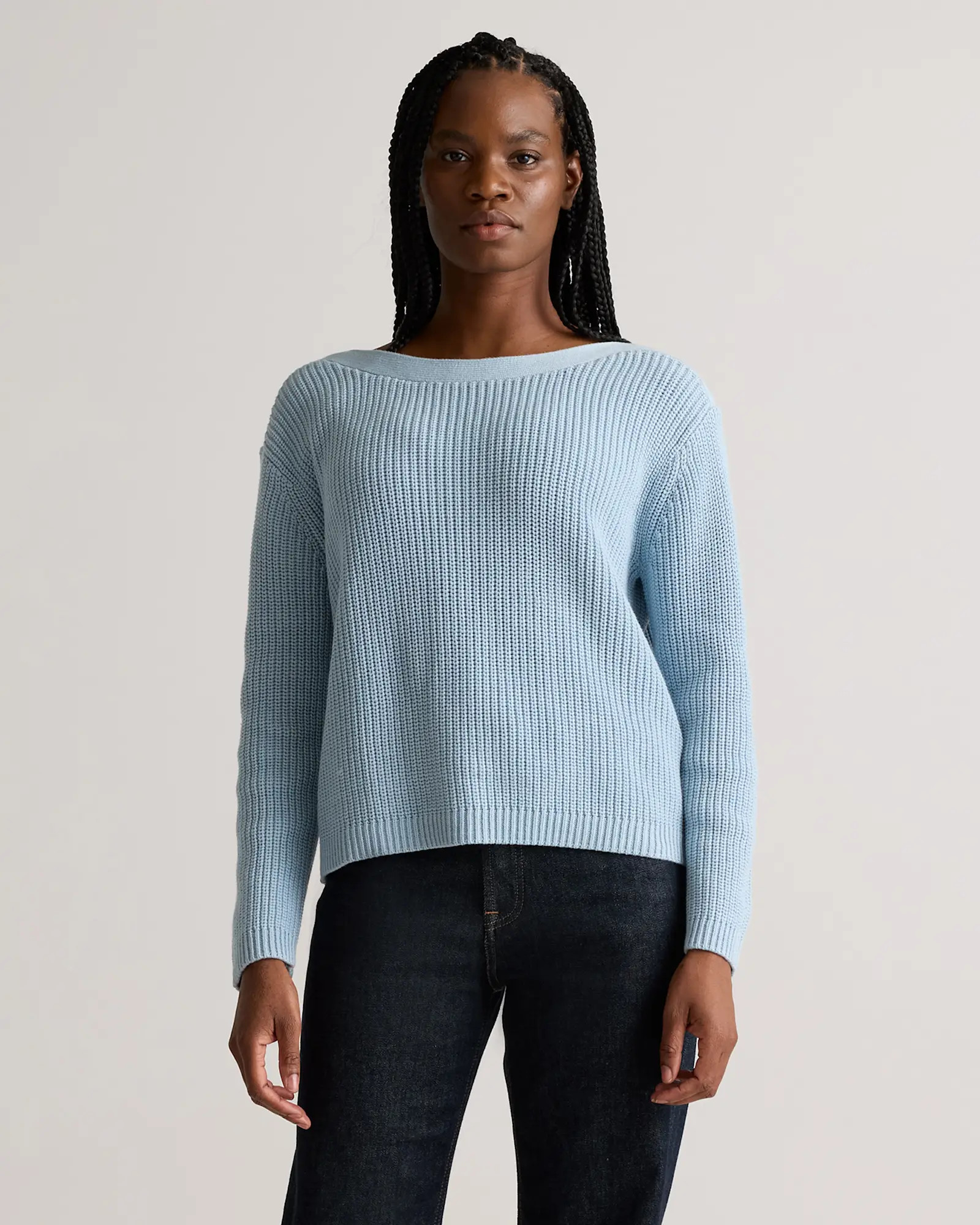100% Organic Cotton Fisherman Boatneck Sweater in Sky Blue | Quince