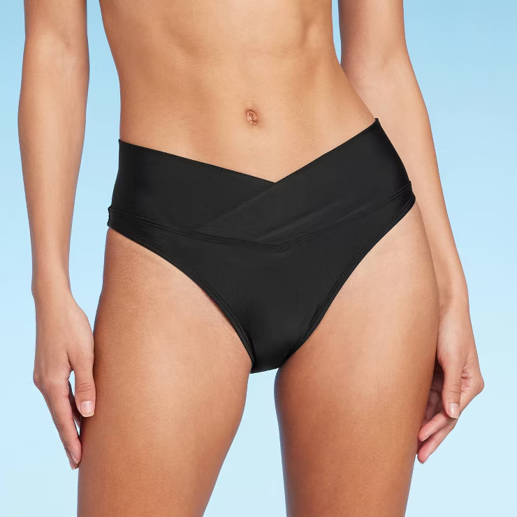Women's Crossover High Leg Cheeky Mid-Rise Bikini Bottom - Wild Fable™ | Target