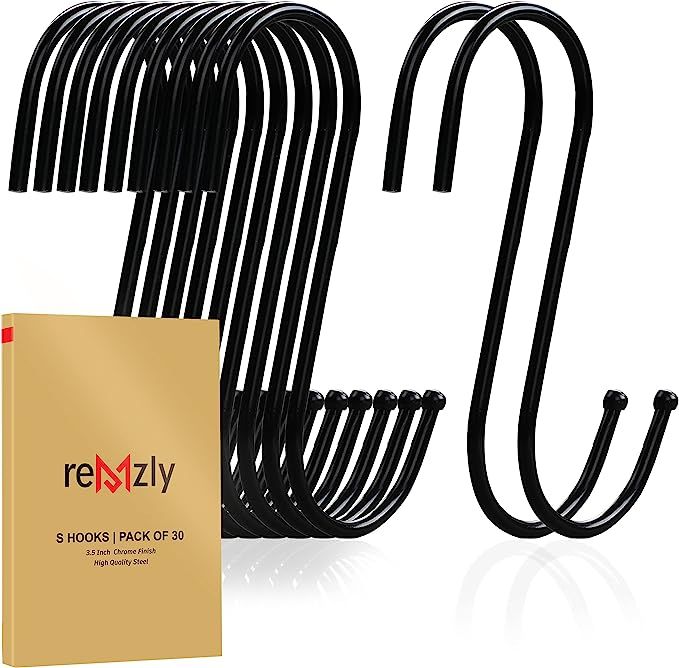 Remzly 30 Pack S Hooks for Hanging 3.5 Inch | Heavy Duty Carbon Steel Hangers for Kitchen Utensil... | Amazon (US)