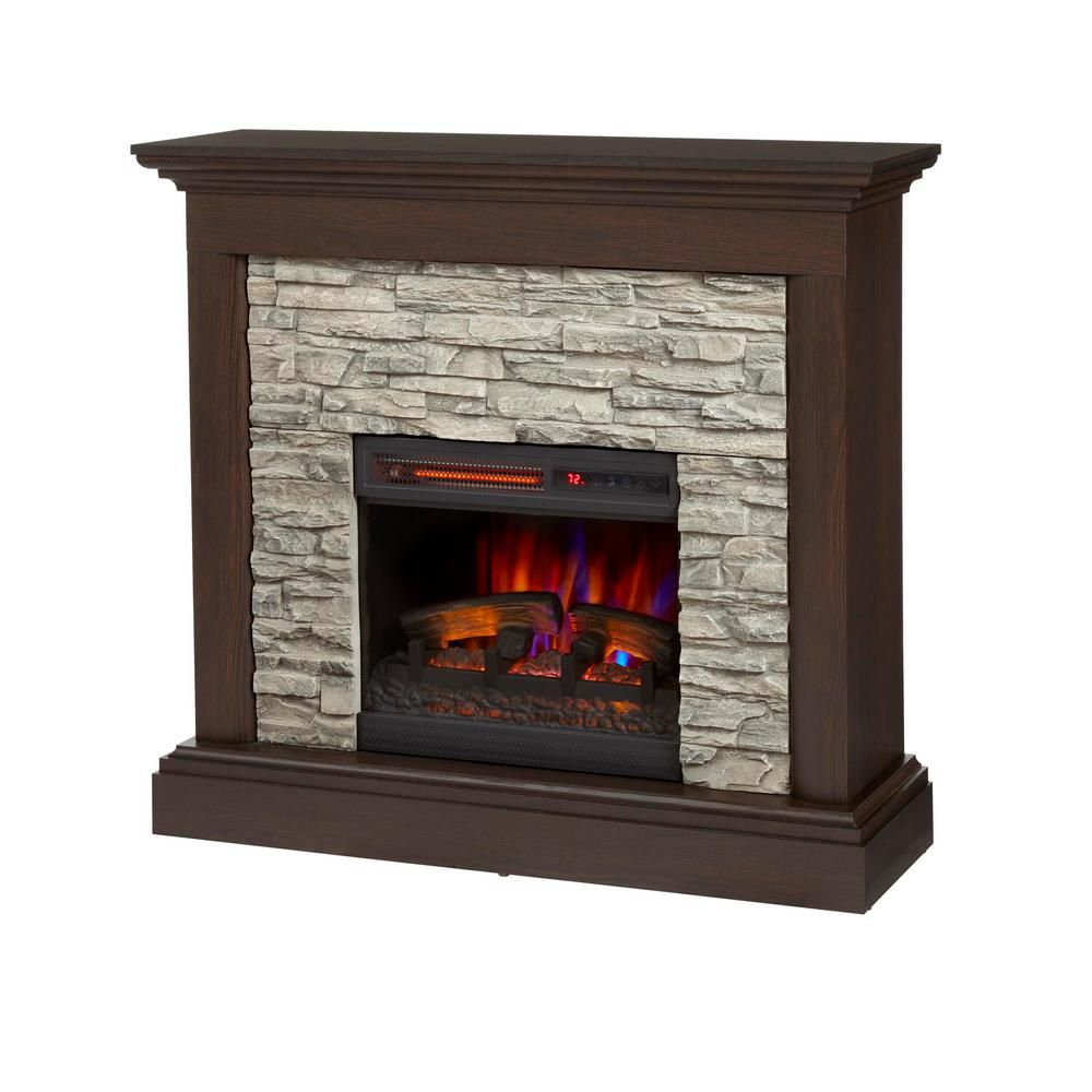 Home Decorators Collection Whittington 40 in. Freestanding Electric Fireplace in Brushed Dark Pin... | The Home Depot