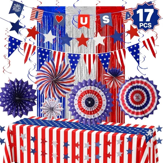 4th of July Decorations Indoor, Patriotic Table Cloth, Red White Blue Banner Decor,  Independence... | Walmart (US)