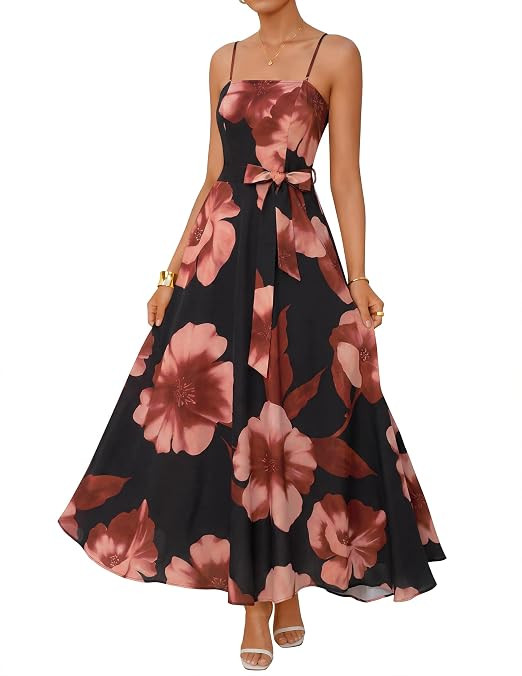 ZESICA Women's Summer Spaghetti Straps Floral Maxi Dress | Sleeveless Long Dress, Flowy A Line Dr... | Amazon (US)