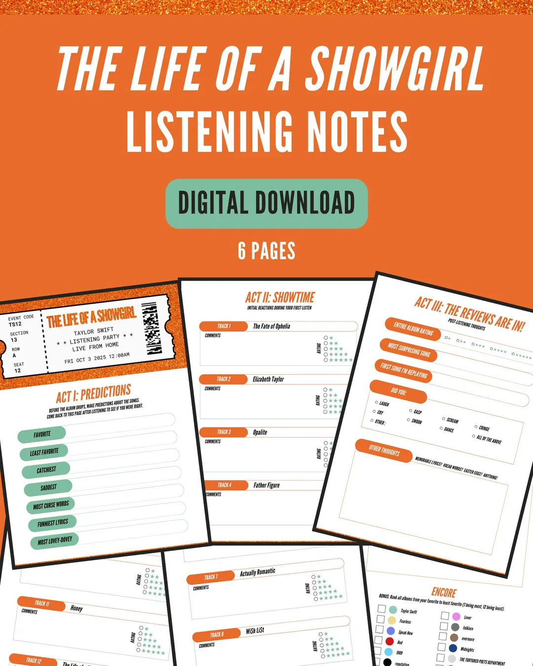 Taylor Swift Album Release Party Printable: Tracklist, Notes, Predictions (digital Download) - Et... | Etsy (US)