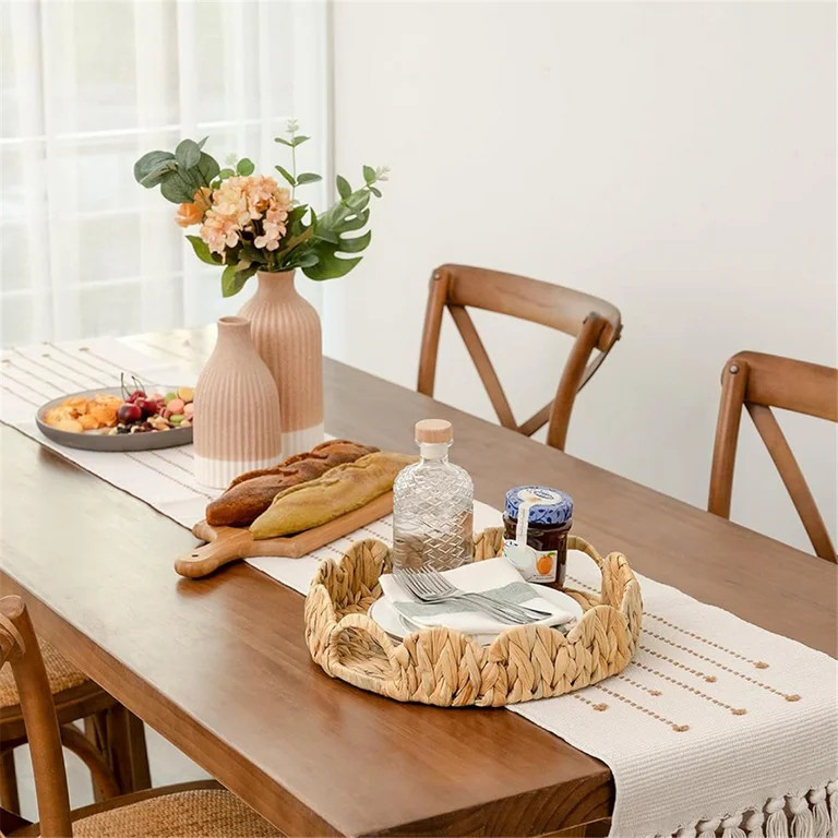 Scalloped Edge Round Tray, Serving Tray with Built-in Handles, Decoratve for Coffee Table, Rattan | Walmart (US)