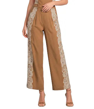 Celena Cutwork Embroidered High Rise Wide Leg Coordinating Pants | Dillard's