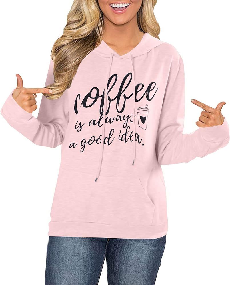 Women Coffee Sweatshirt Lightweight Pullover Tops with Pockets Coffee is always a good idea Drawstri | Amazon (US)