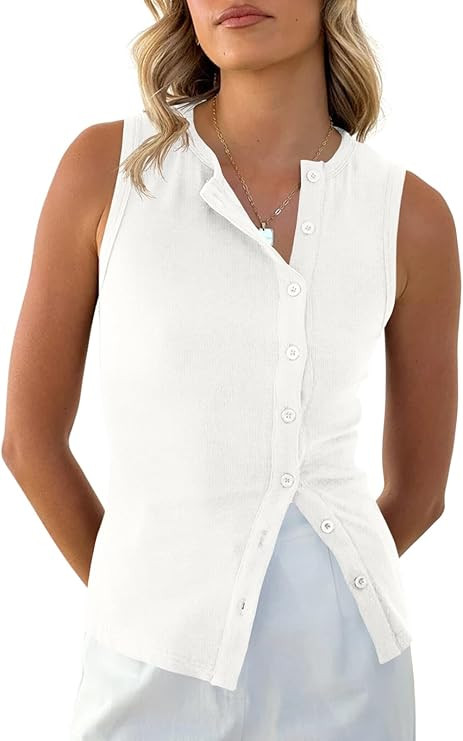 Cicy Bell Womens Button Down Tank Tops Summer Sleeveless Vest Tops Trendy Ribbed Fitted Going Out... | Amazon (US)