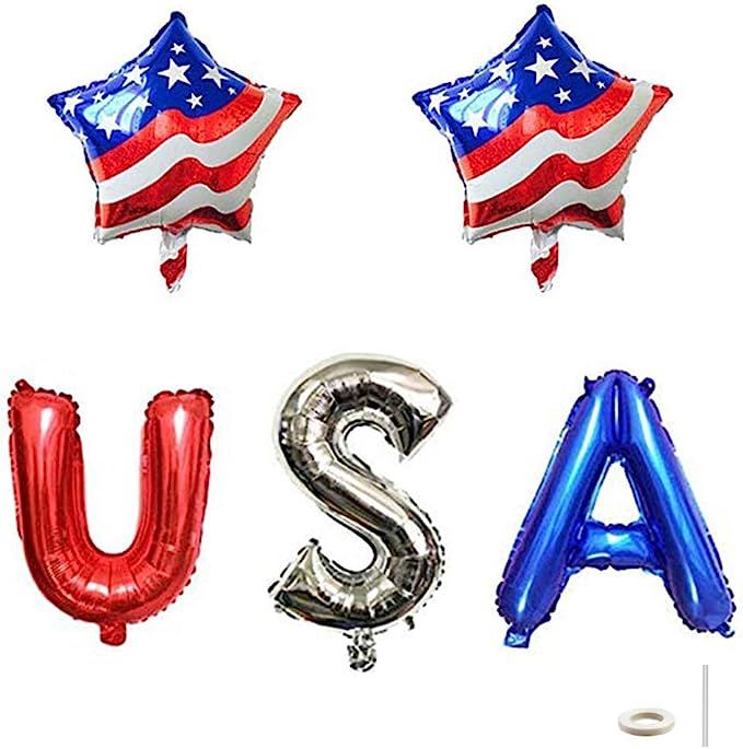 Huture 5PCS USA Flag Star Patriotic Aluminum Foil Balloons Mylar Balloons Kit 2 Stars Balloons 3 ... | Amazon (US)