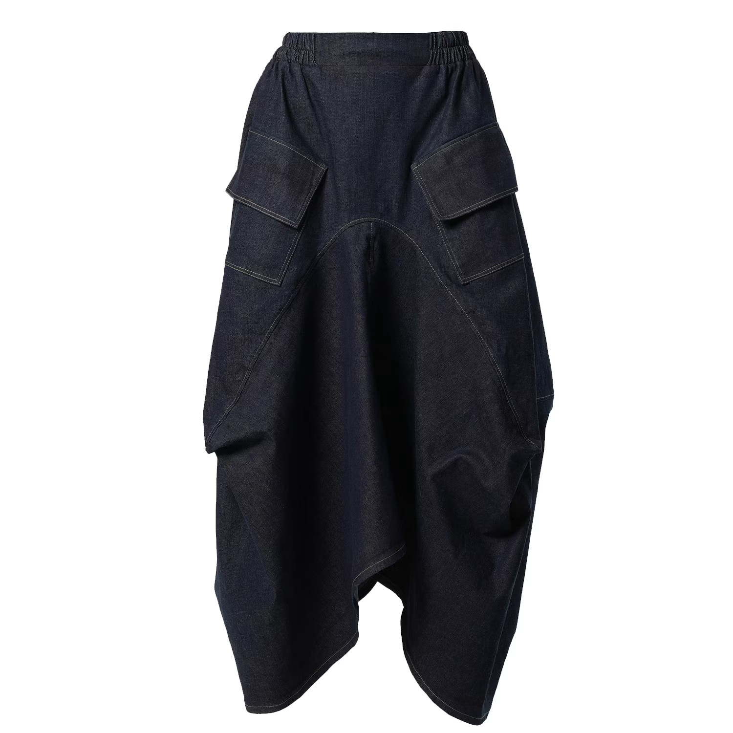 Denim Asymmetrical Skirt In Dark Blue | Wolf & Badger