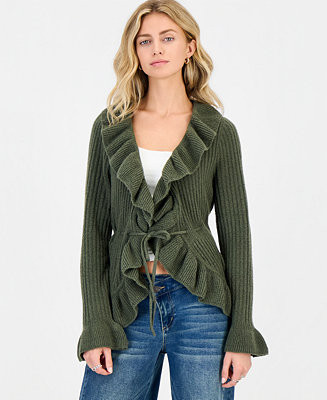 Juniors' Tie Front Ruffle Cardigan | Macy's