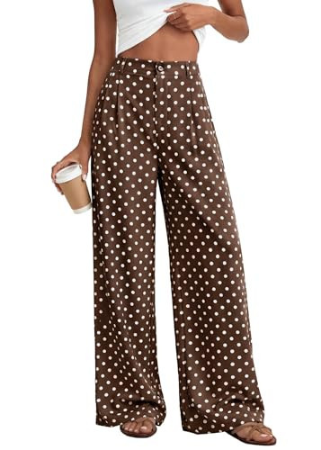 KIRUNDO Dress Pants Women 2026 Summer Polka Dot Palazzo Wide Leg Trousers Flowy Business Casual Slacks for Work with Pockets(Dot Brown White, Medium) | Amazon (US)