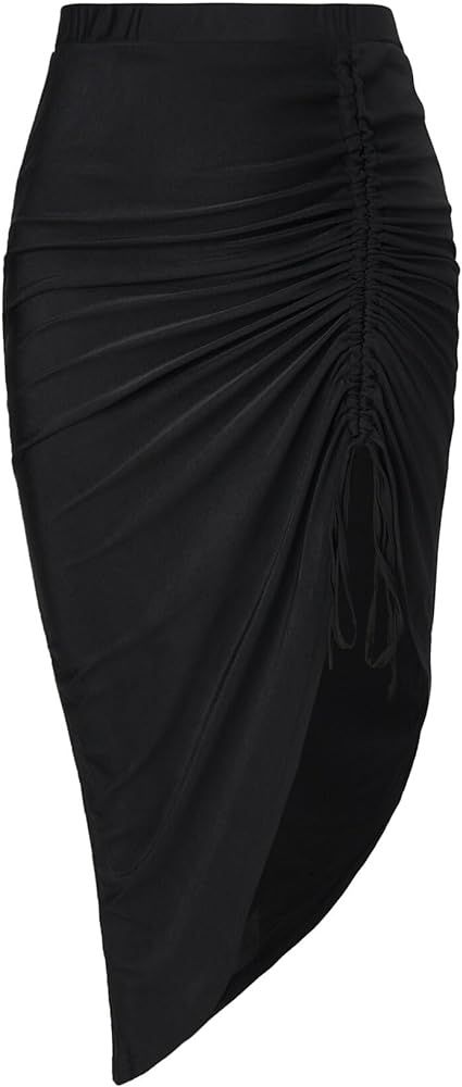 Verdusa Women's Plus Size Drawstring High Low Elastic Waist Bodycon Long Skirt | Amazon (US)