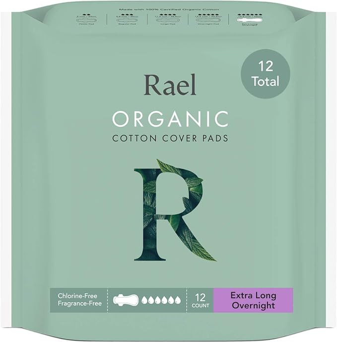 Rael Organic Cotton Sanitary Pads - Extra Long Overnight Size, Heavy Absorbency, Unscented, Ultra... | Amazon (US)