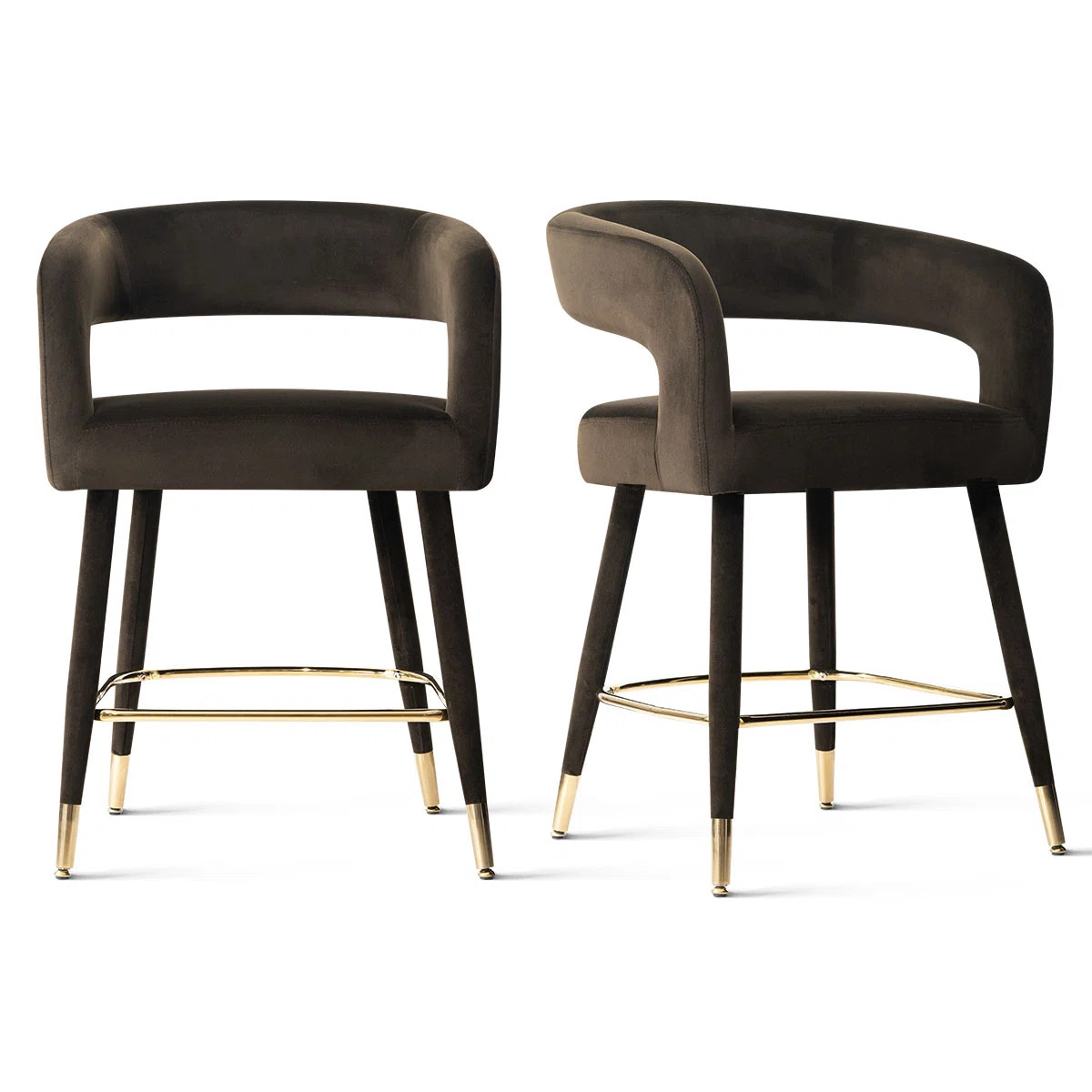 24" Velvet Counter Height Bar Stools With Gold Footrest (Set of 2) | Wayfair North America