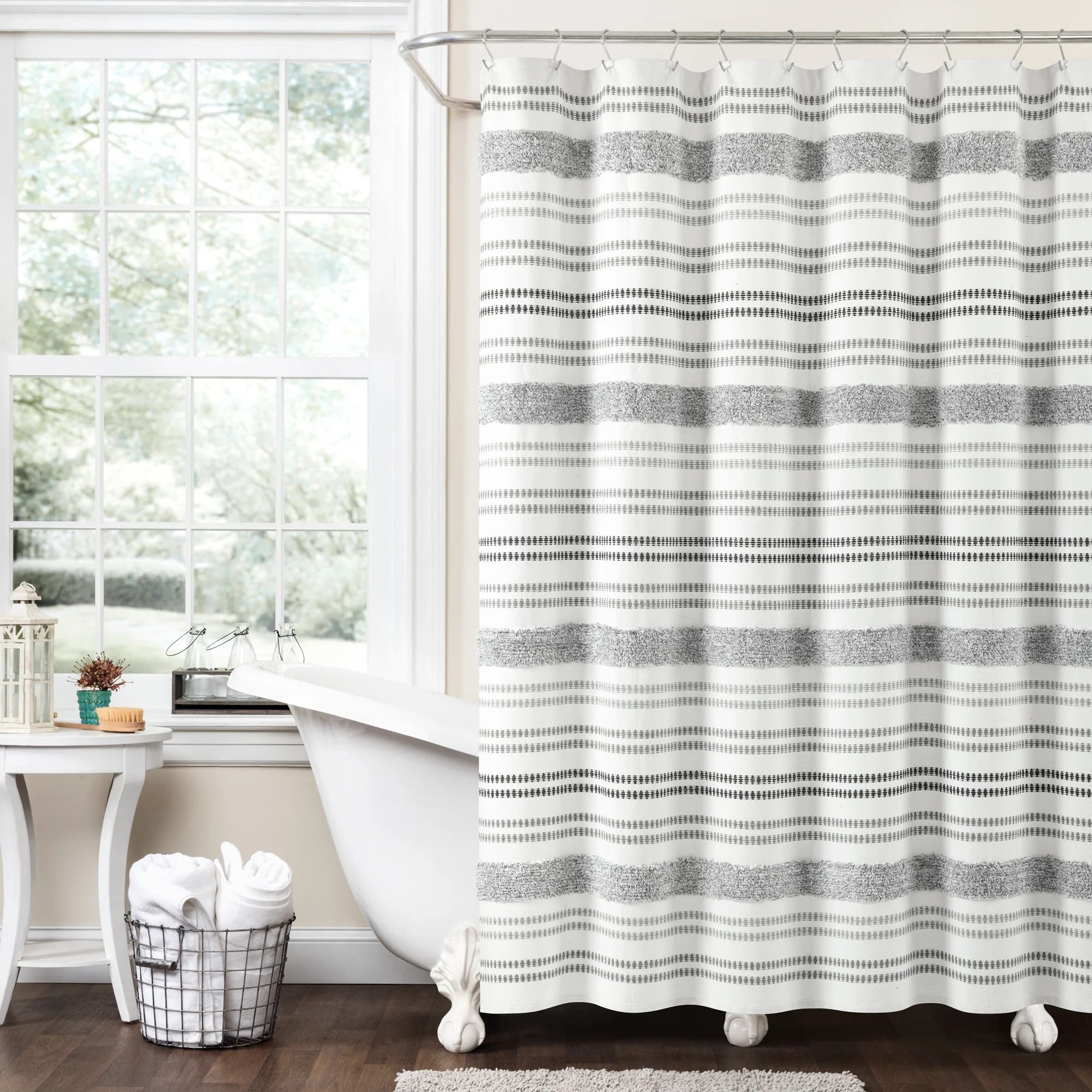 Modern Tufted Stripe Yarn Dyed Recycled Cotton Shower Curtain | Lush Decor