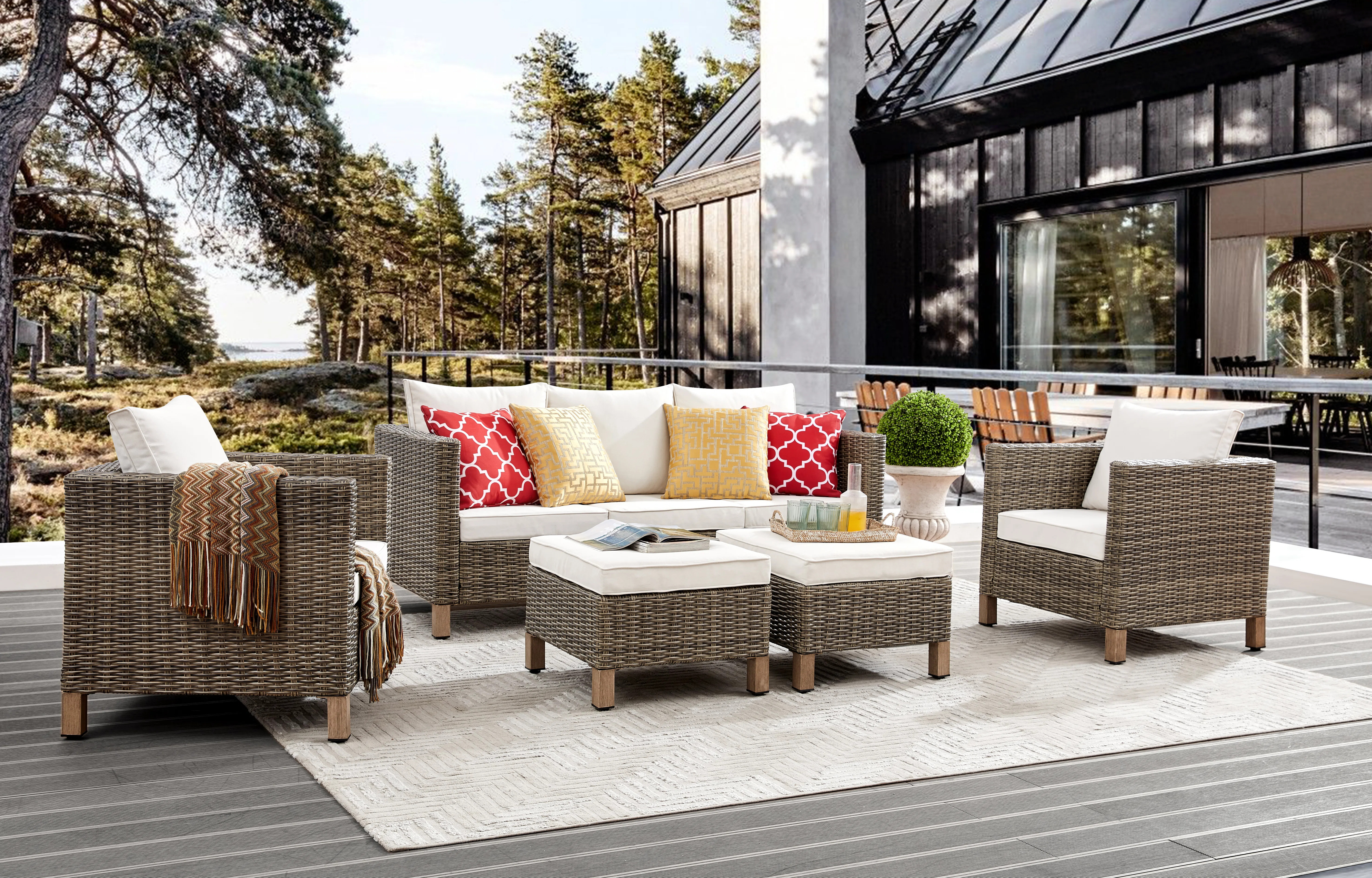 Brezae Wicker 5 - Person Patio Conversation Set with Cushions | Wayfair North America