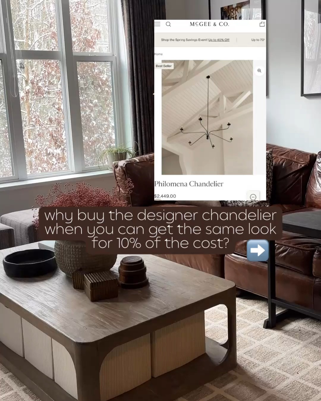 McGee and Co. Philomena Chandelier
dupe! Paying designer prices physically pains me—especially when I know I can get the same look for so much less. Take this chandelier, for example: it is so similar to the McGee & Co. version but costs a fraction of the price (literally 1/10th!). 
I’m all about finding budget-friendly home decor that looks high-end without the hefty price tag. If you love affordable home style that feels luxe, make sure to follow me for more!

#mcgeeandco #studiomcgee McGee and Co dupe.  

 #LTKWatchNow #LTKHome #LTKSaleAlert