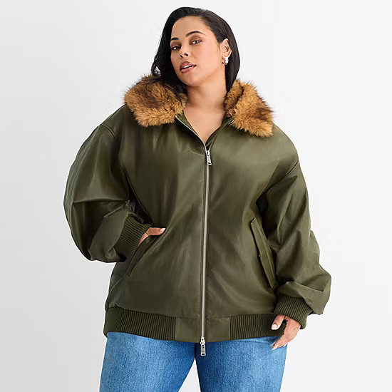 new!Ashley Graham Womens Plus Midweight Bomber Jacket | JCPenney