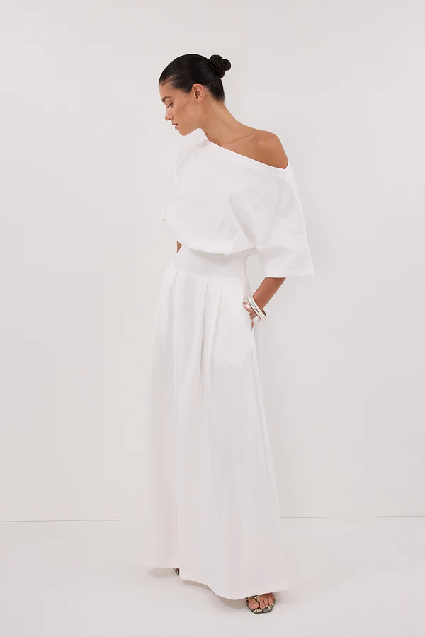 ESME WHITE ASYM MAXI DRESS | DISSH