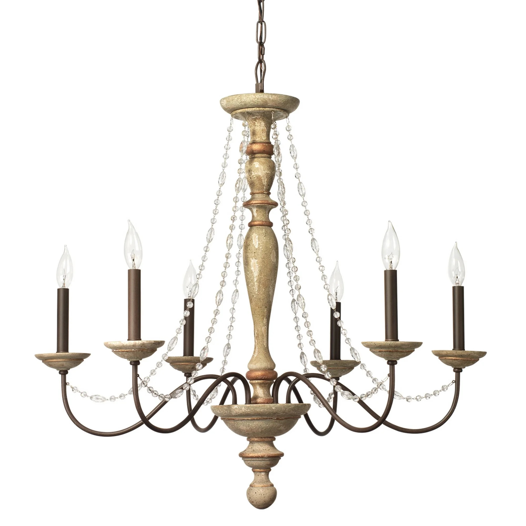 Chandelier with Turned Wooden Support and Crystal Beads, Brown - Walmart.com | Walmart (US)
