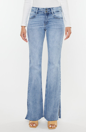 Selena Mid Rise Double Waist Band Flare Jeans | Nordstrom
