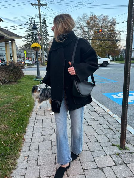 Scarf jacket a 32
Striped sweatshirt so cozy underneath 
Jeans back in stock. Sized down one. 
Fur lined mules tts 
Bag linked!


#LTKHoliday #LTKSeasonal #LTKitbag