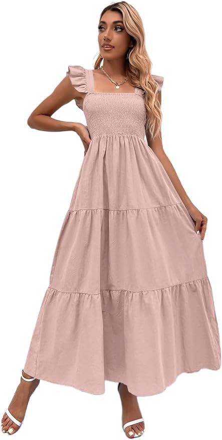 MakeMeChic Women's Summer Boho Dress Casual Floral Print Spaghetti Strap Square Neck Long Maxi Dr... | Amazon (US)