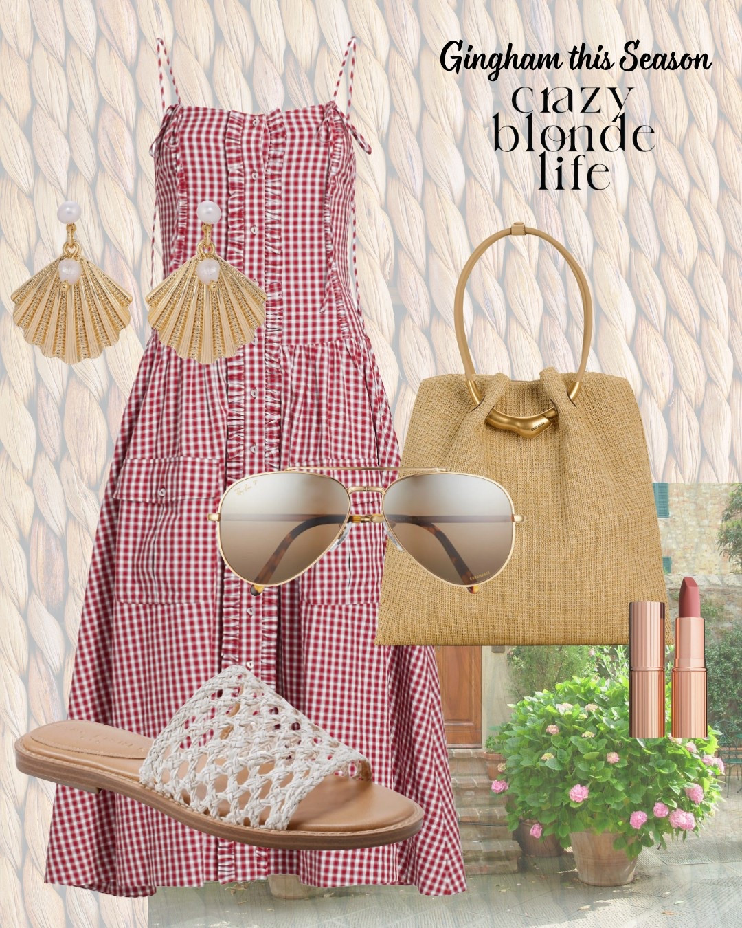 Summer style perfection in a red and white gingham dress.  White flat sandals, a raffia bag with gold handle, shell earrings, and aviator sunglasses complete the look!


#LTKStyleTip #LTKShoeCrush #LTKSeasonal