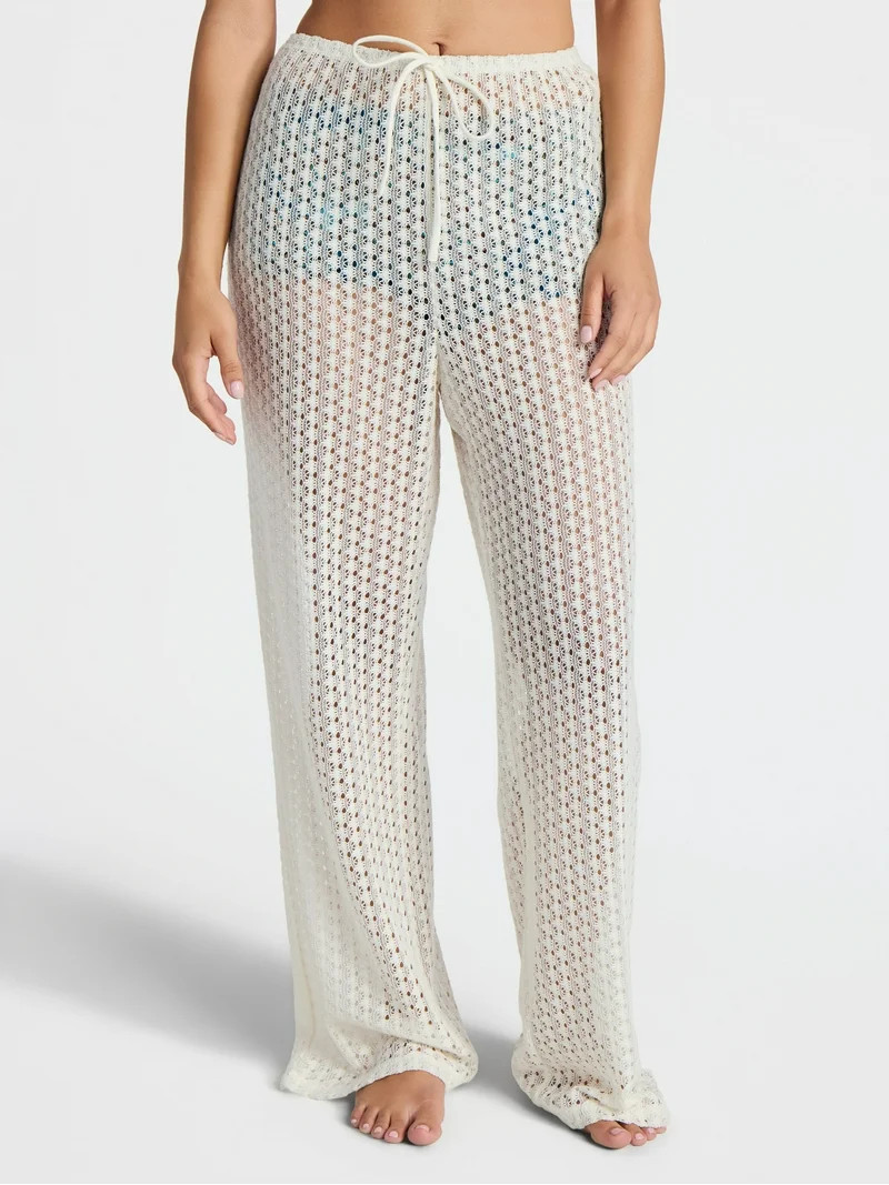 No Boundaries Crochet Wide Leg Pants Swim Coverup, Women's | Walmart (US)