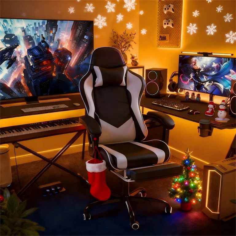 Lacoo PU Leather Gaming Chair Massage Ergonomic Gamer Chair Height Adjustable Computer Chair with... | Walmart (US)