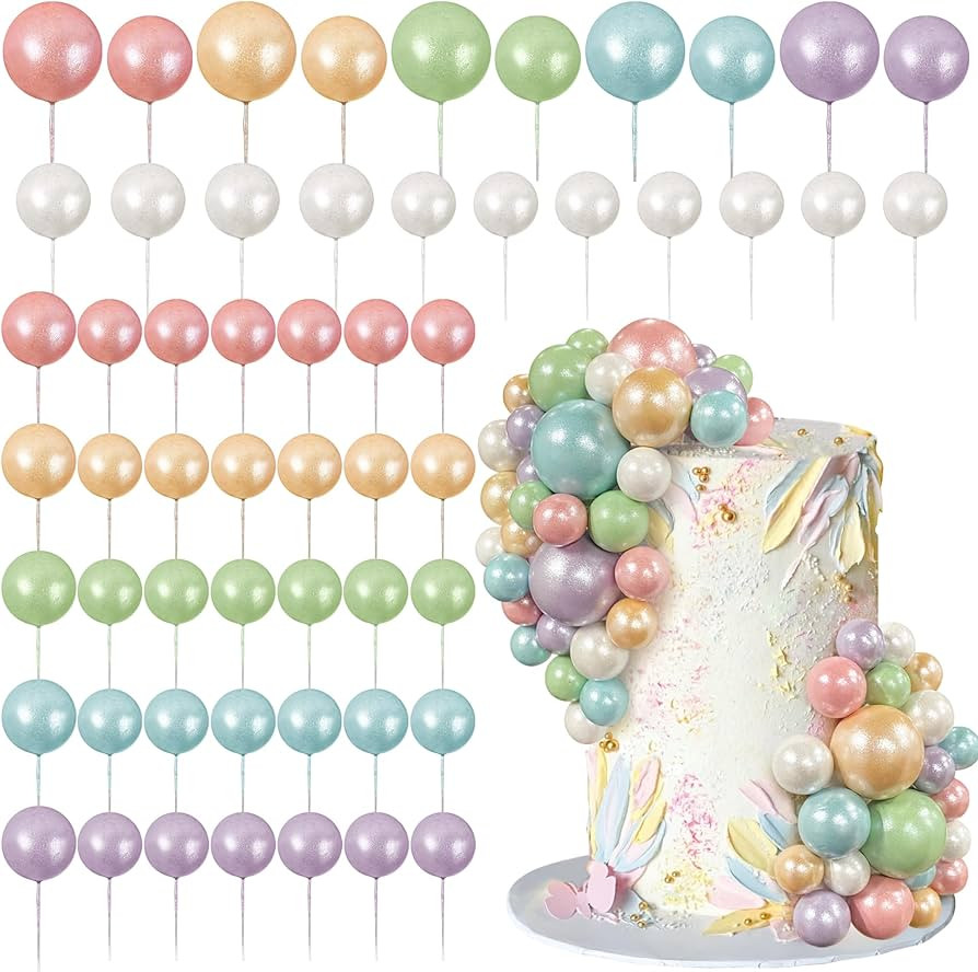 56 PCS Ball Cake Picks Colorful Ball Shaped Cake Topper Pearl Balls Cupcake Cake Insert Topper fo... | Amazon (US)