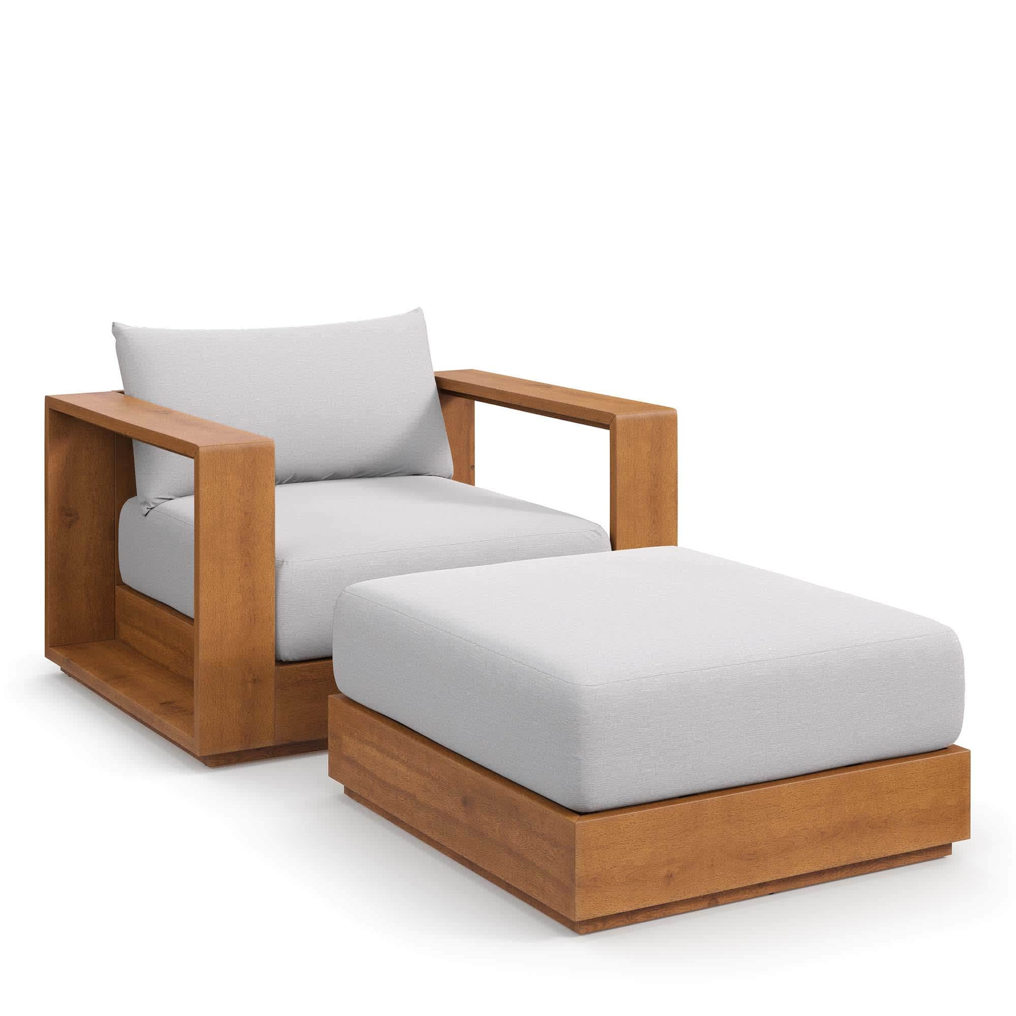 Modway Tahoe 2-Piece Outdoor Acacia Wood Armchair and Ottoman Set in Natural Light Gray one_size | EEI-6800-NAT-LGR | Lowe's