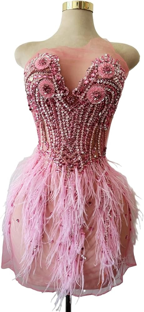 Zbroh Beautiful Ostrich fur decoration large full bodice applique pure handsewing rhinestones bea... | Amazon (US)