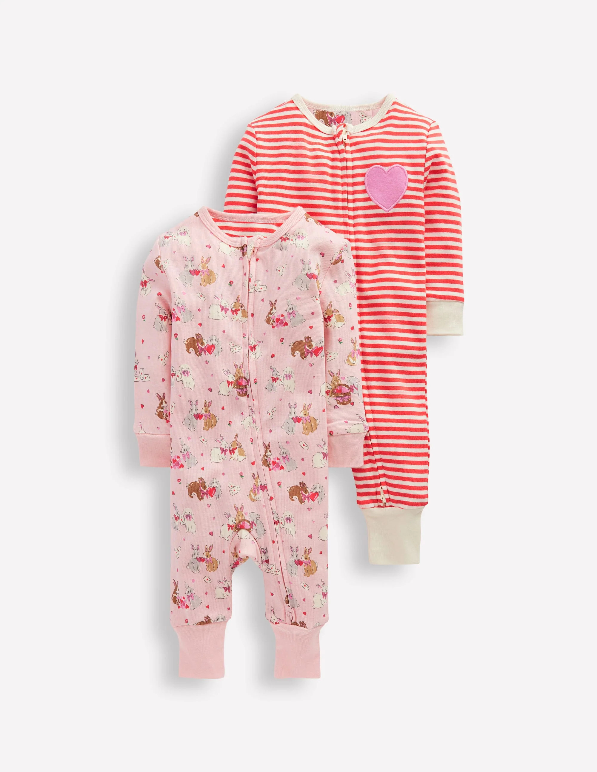 Twin Pack Rompers-Chalk Pink Love Bunnies | Boden (US)
