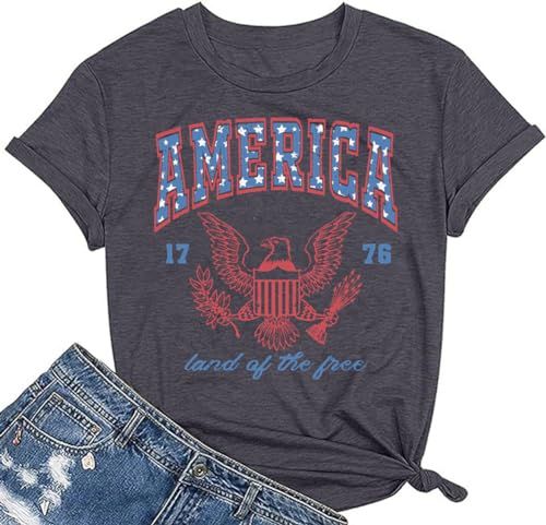 America Land of The Free Shirt Women 4th of July Independence Day Shirts 1776 Eagle Patriontic Gr... | Amazon (US)