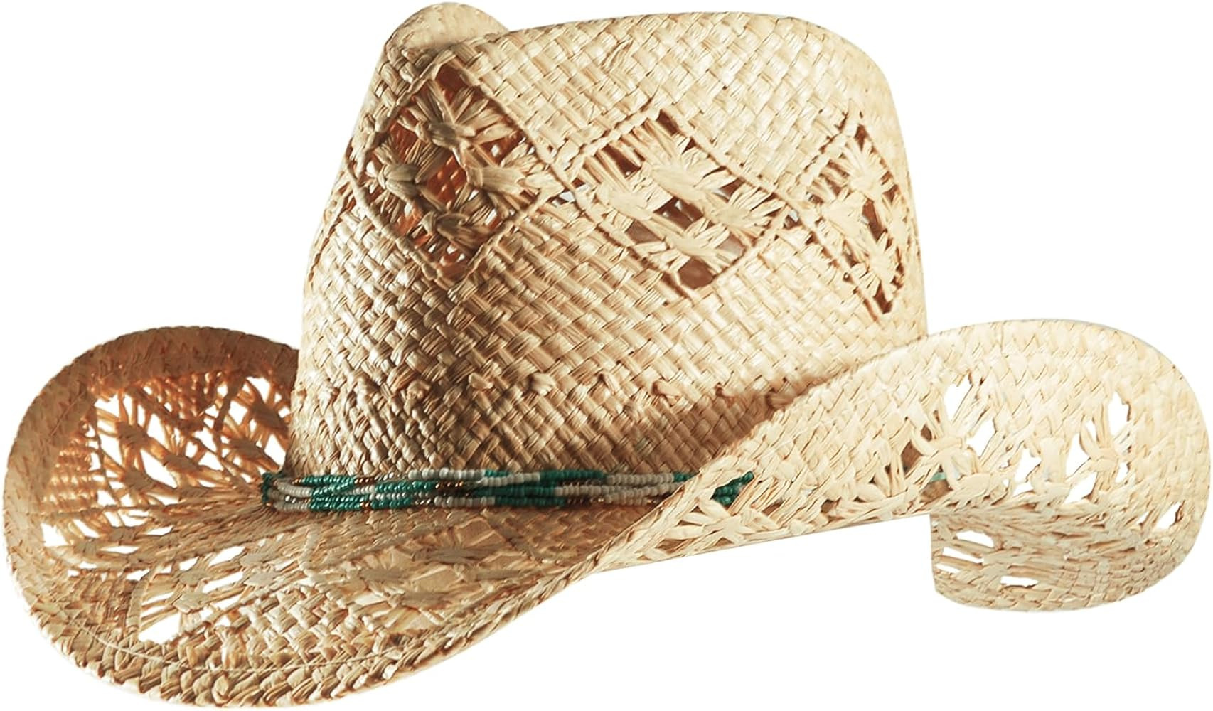 Straw Cowboy Cowgirl Hats for Women Men Summer Beach Sun Hat Panama Wide Brim Western Hat | Amazon (US)