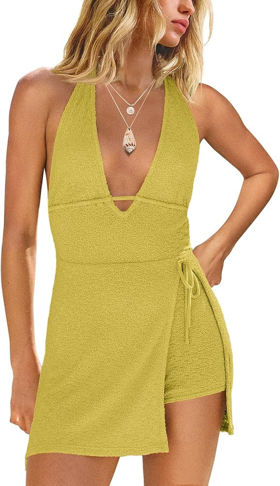 Yanekop Womens Romper Dress with Shorts Underneath Summer Short Jumpsuits Open Back Sexy Beach Va... | Amazon (US)