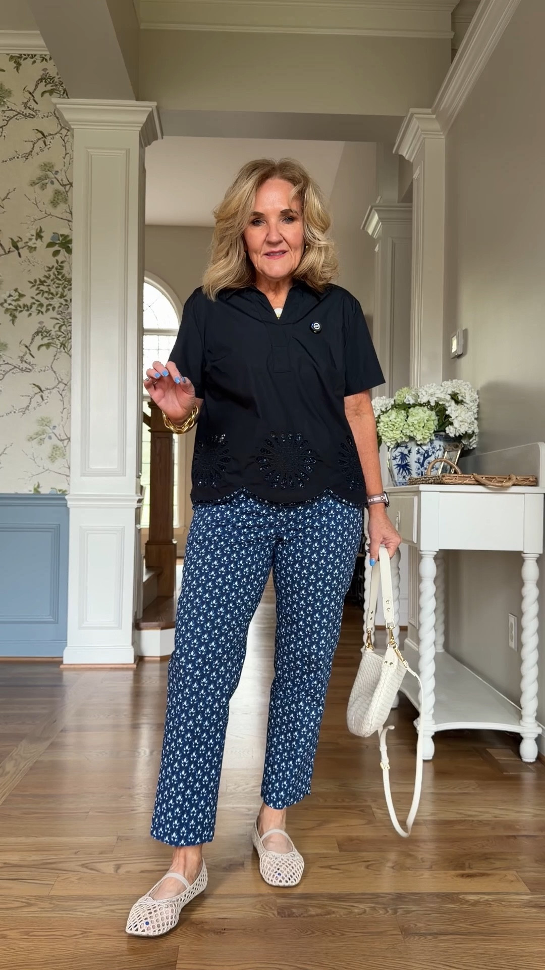 Poplin top size medium petite
Pants size 8 petite 
Talbots sale spring casual 

#LTKPetite #LTKOver40 #LTKSaleAlert