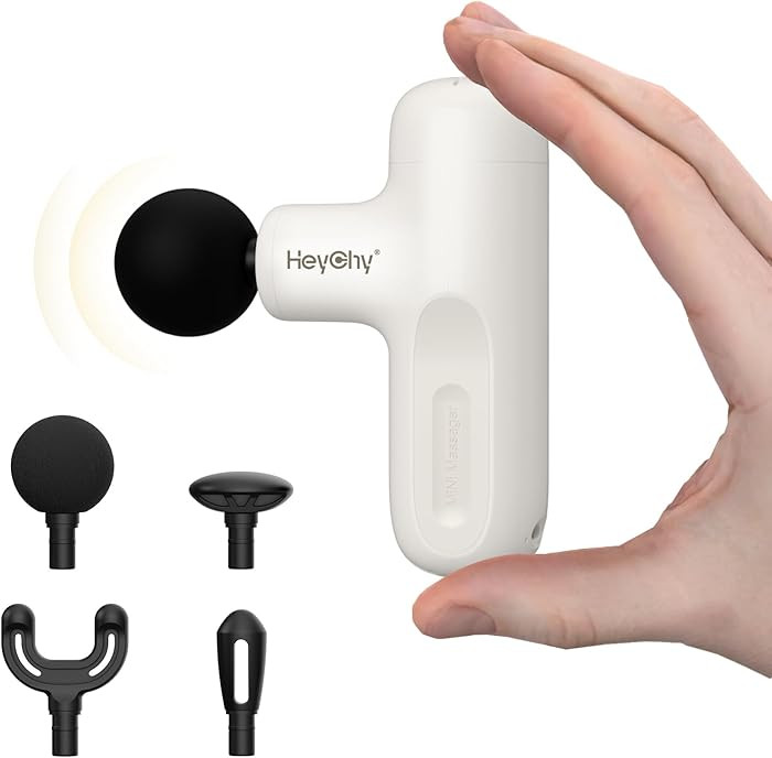 HEYCHY Super Mini Massage Gun Deep Tissue, Handheld Muscle Massager with 4 Heads, Percussion Trav... | Amazon (US)