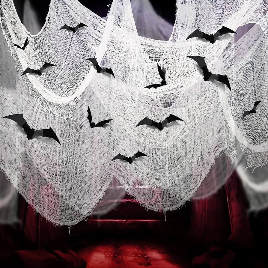 JQAQJU 7 Pack Creepy Cloth Halloween Decorations72x30 Inch with Bats, White Spooky Cheesecloth Fa... | Amazon (US)